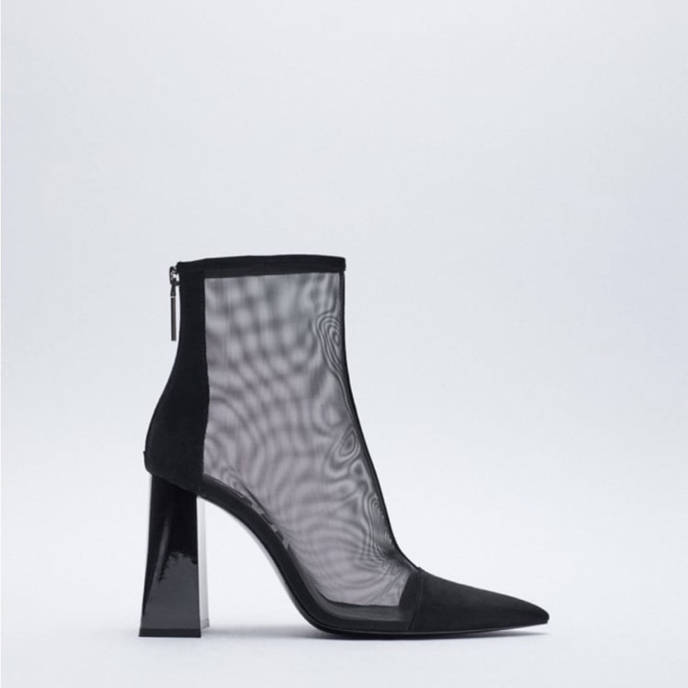Zara Wide Heel Mesh Ankle Boots